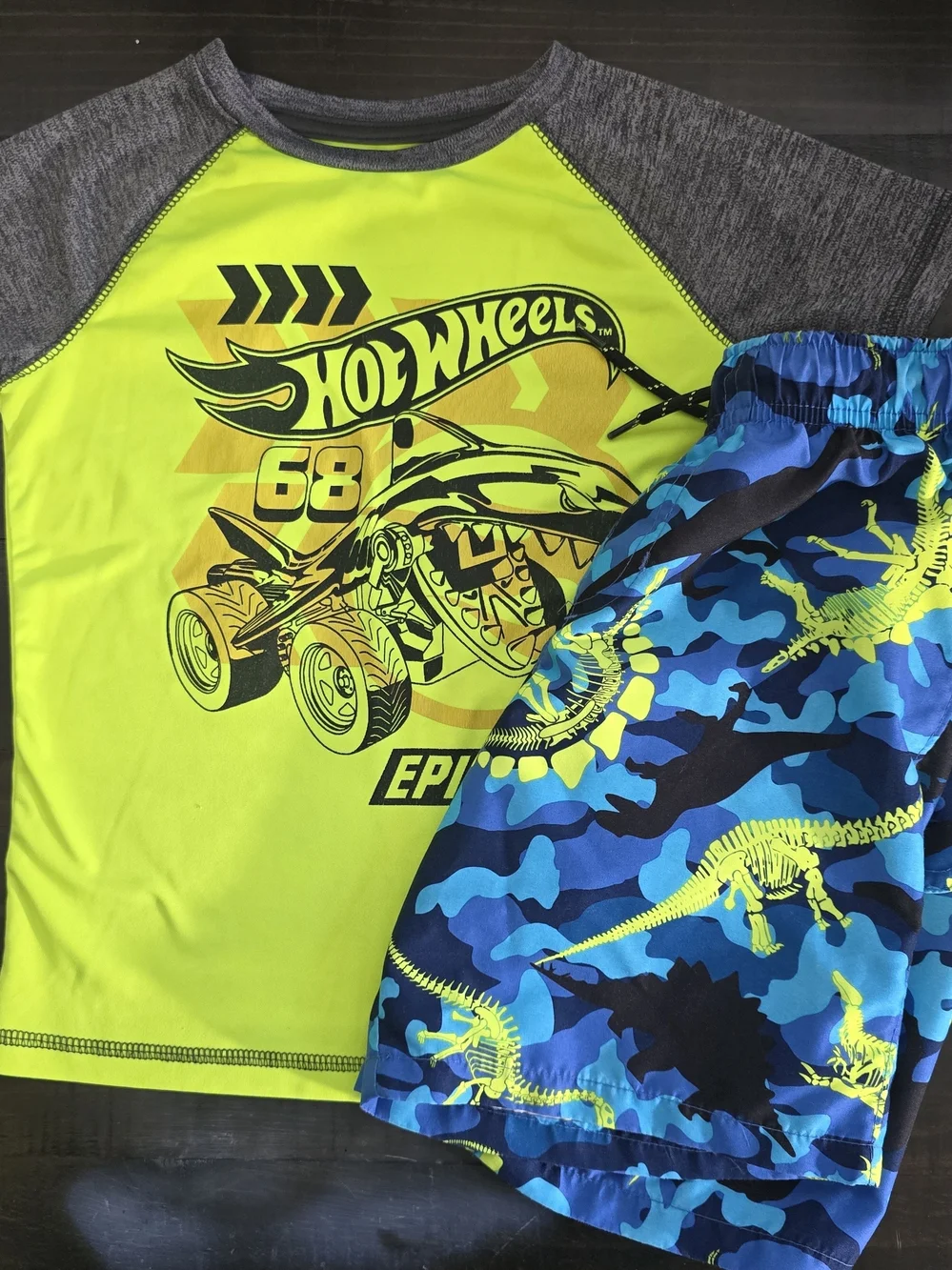Boys Hot Wheels Neon Green Raglan Swim Top